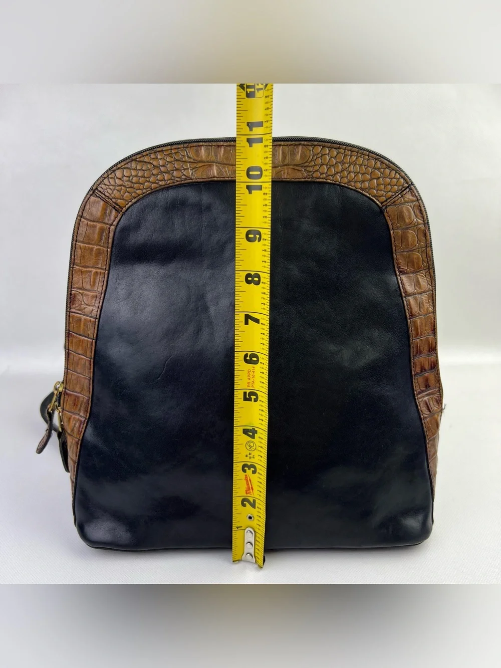 VTG Brahmin Leather Black Brown Croc Print Straps Tuscan Backpack Purse